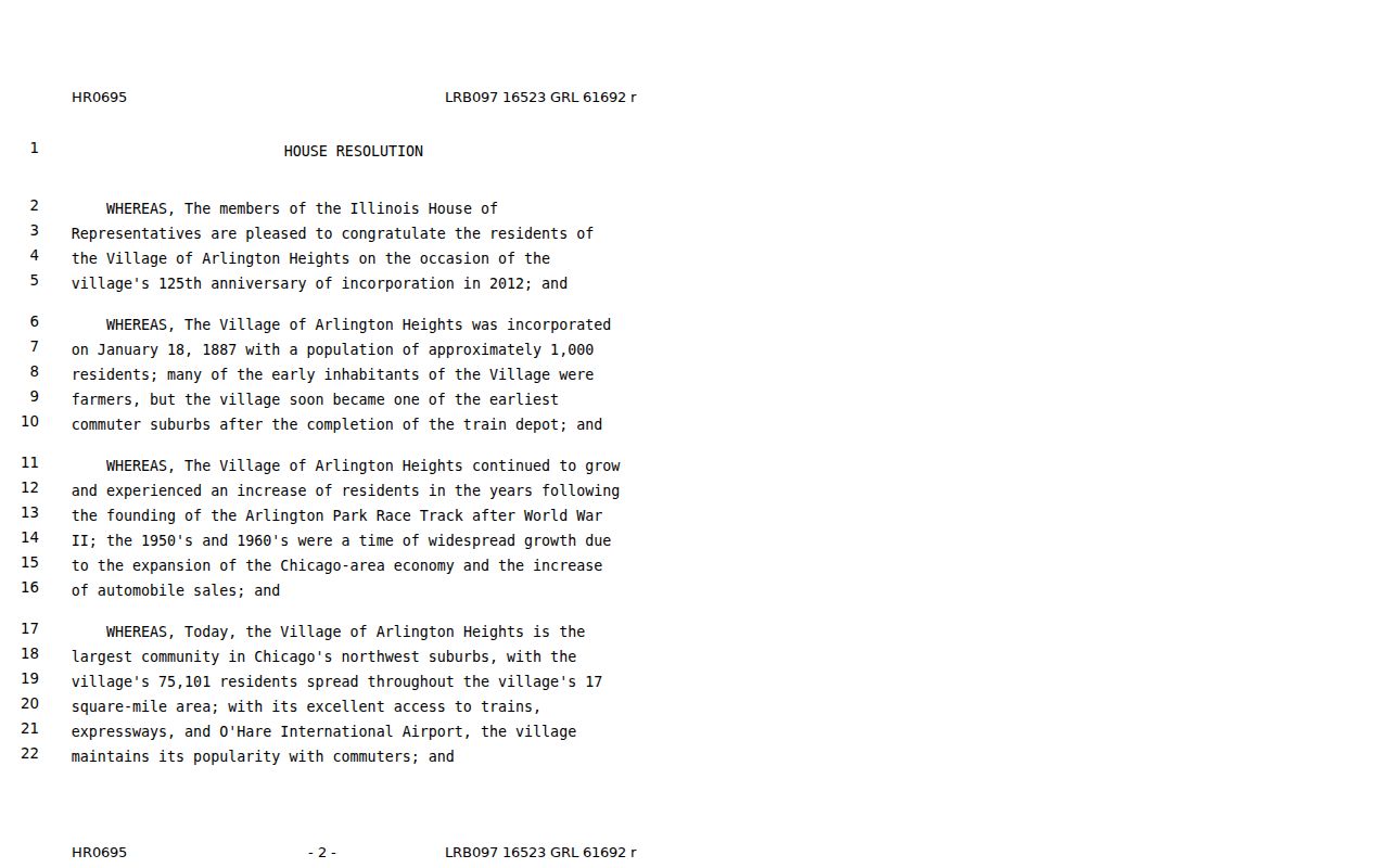 Illinois resolution describing Arlington Heights incorporation and community history