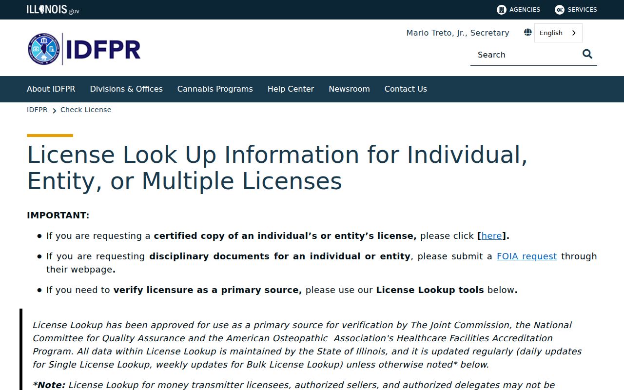 Arlington Heights resident lookup through Illinois professional licenses