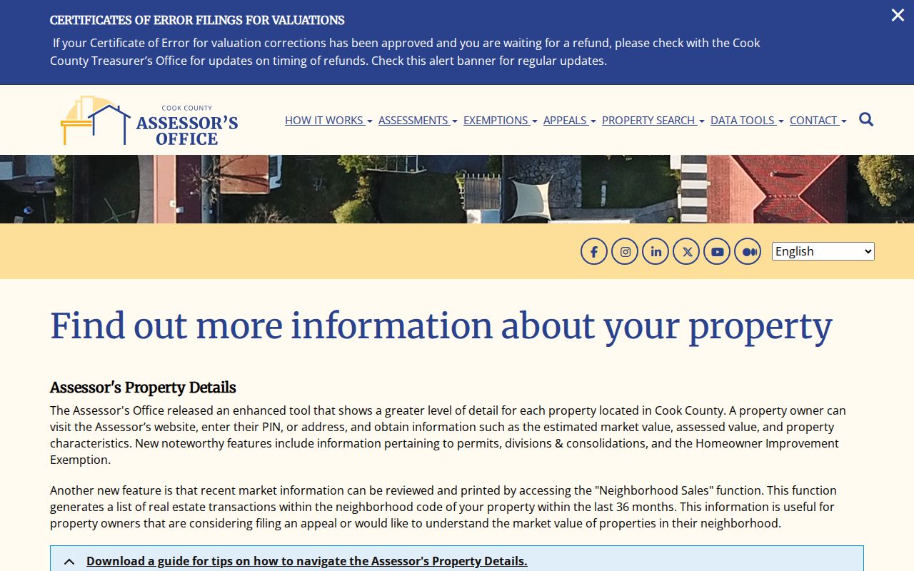 Cook County Assessor property detail fields used for Arlington Heights address research