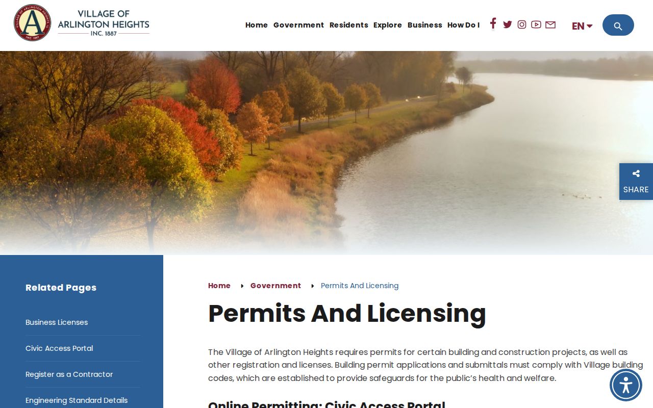 Village of Arlington Heights permits and licenses access page