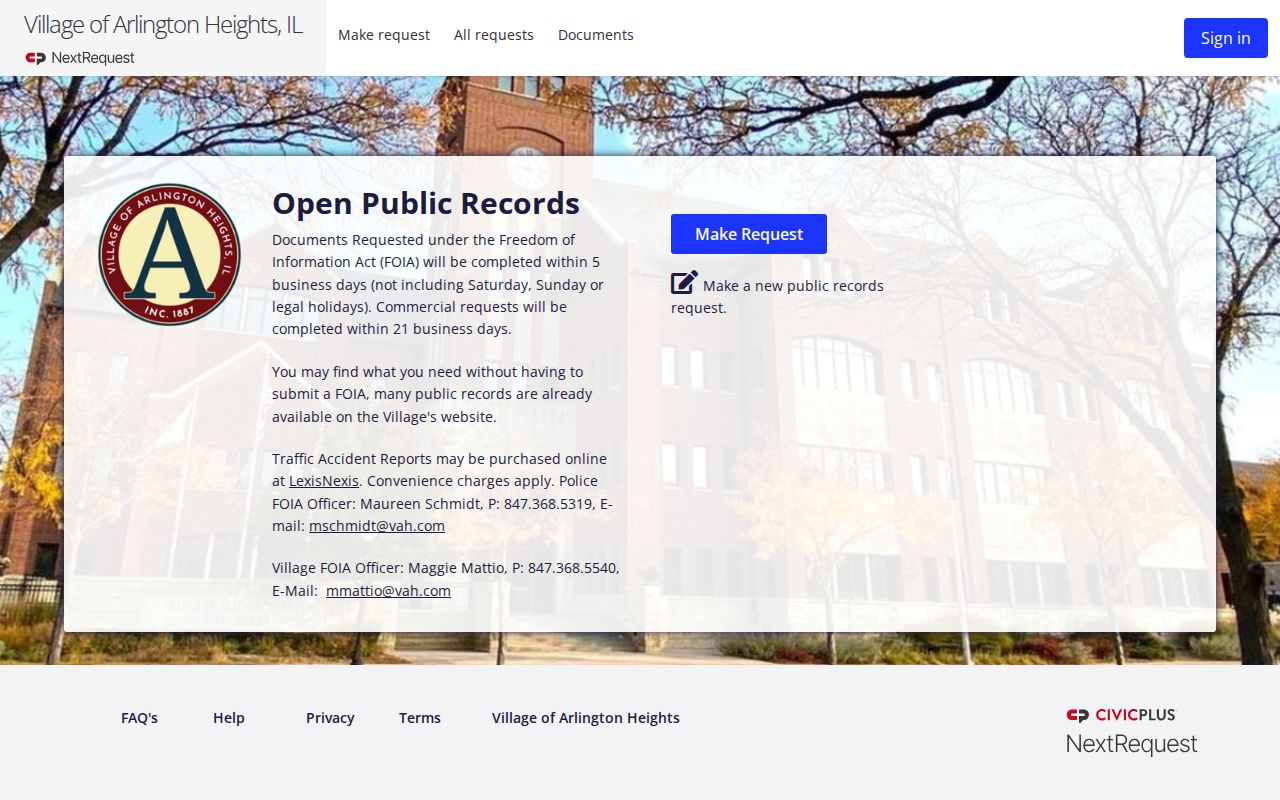 Arlington Heights ZIP code directory records request portal